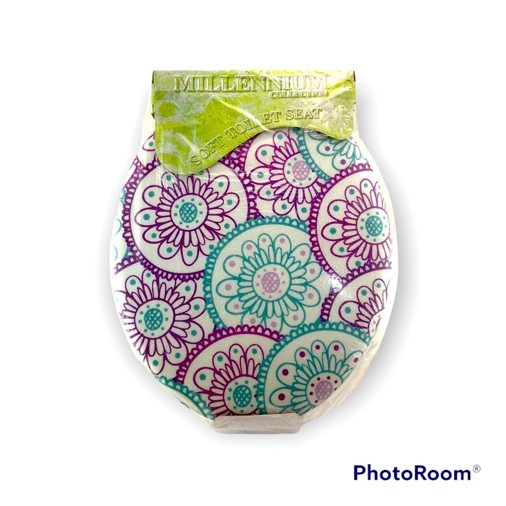Decorative Toilet Seat Dream Wheels White Purple Teal Geometrical Floral - Picture 6 of 15